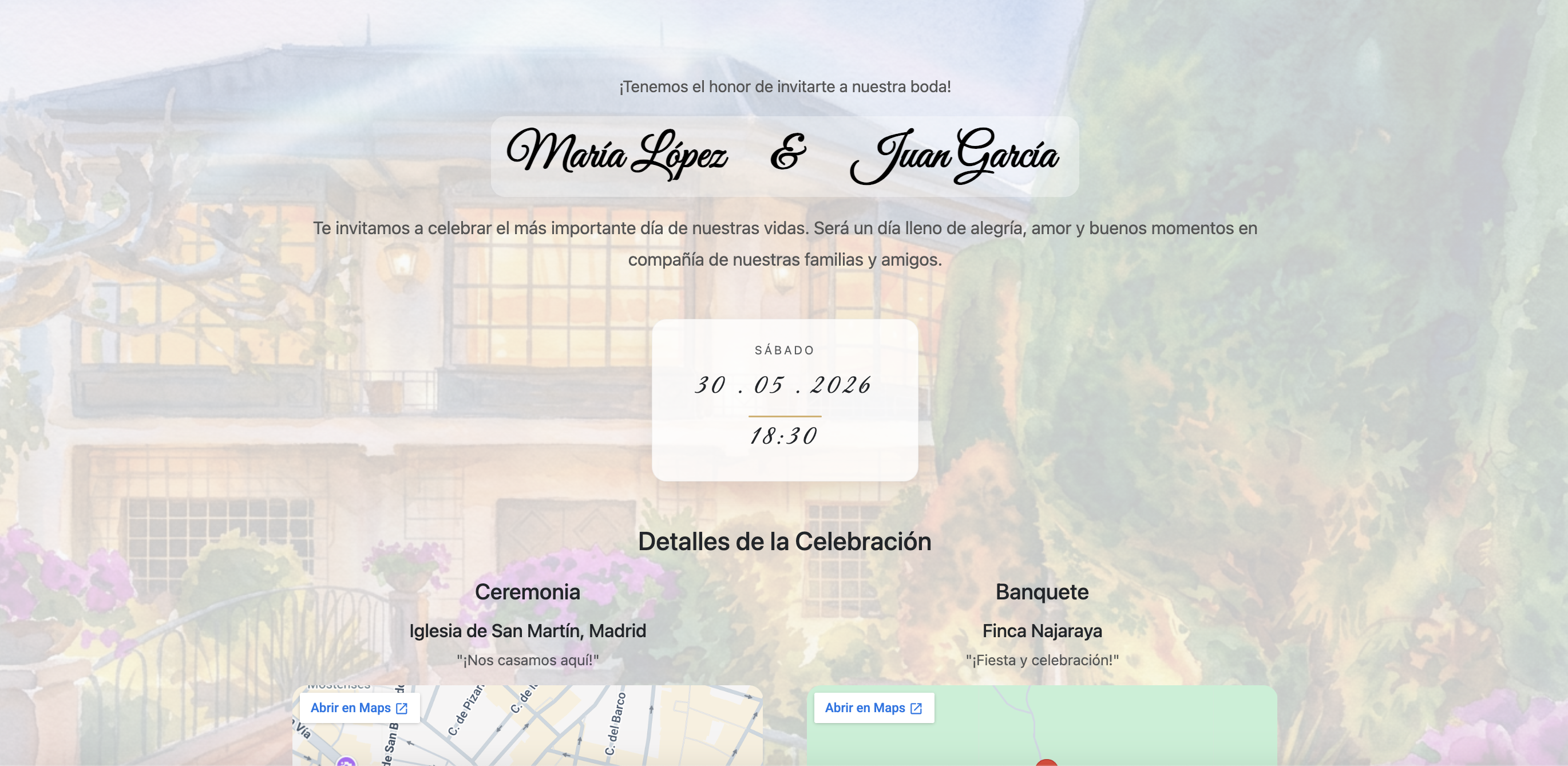 Invitación de boda digital personalizada