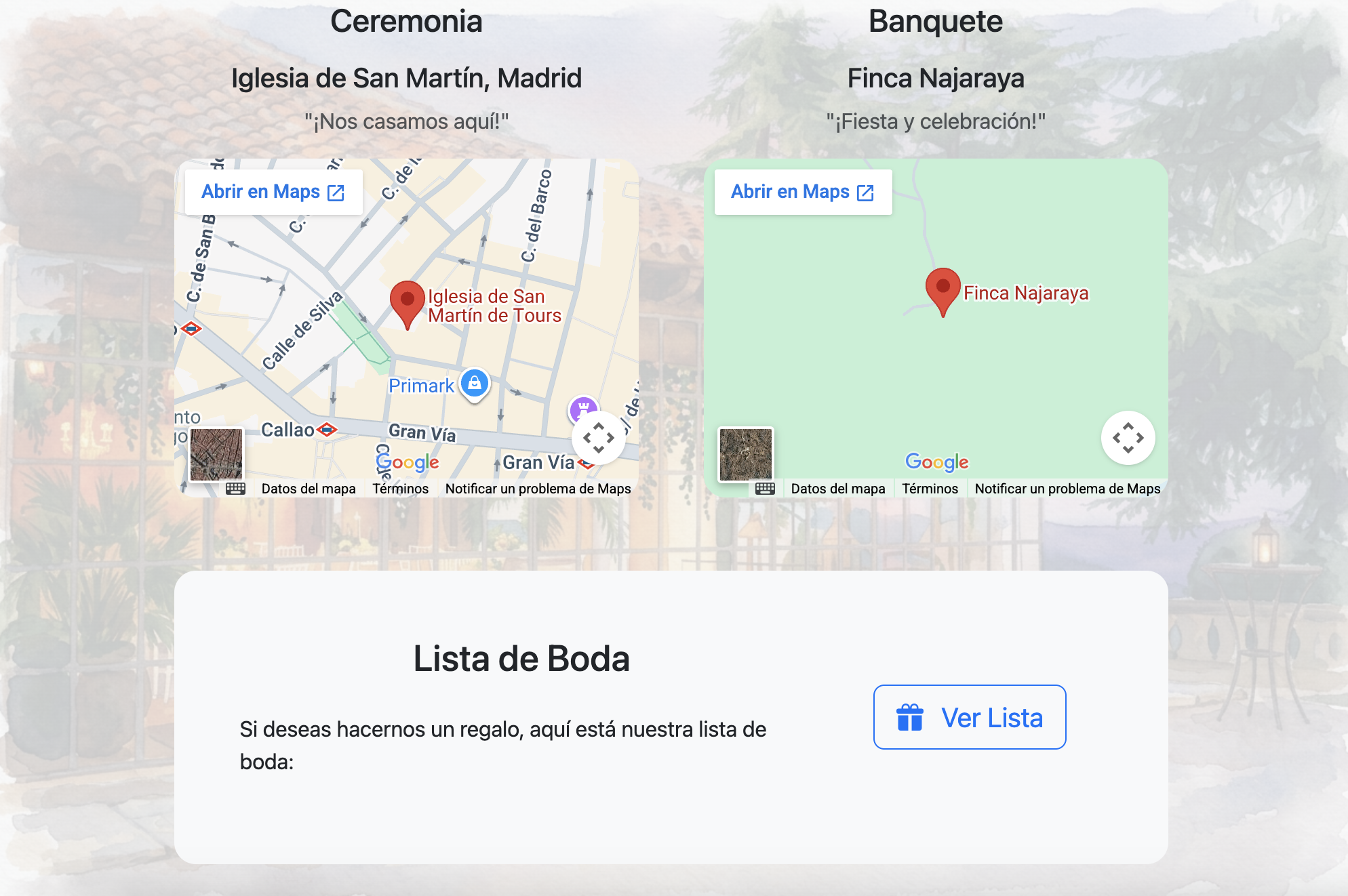 Panel de gestión de invitados y ubicaciones de boda