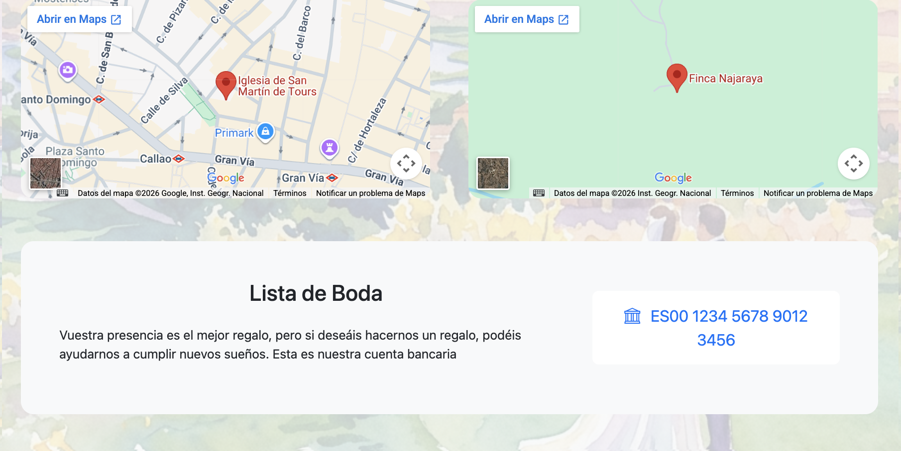 Detalles de la invitación y lista de boda