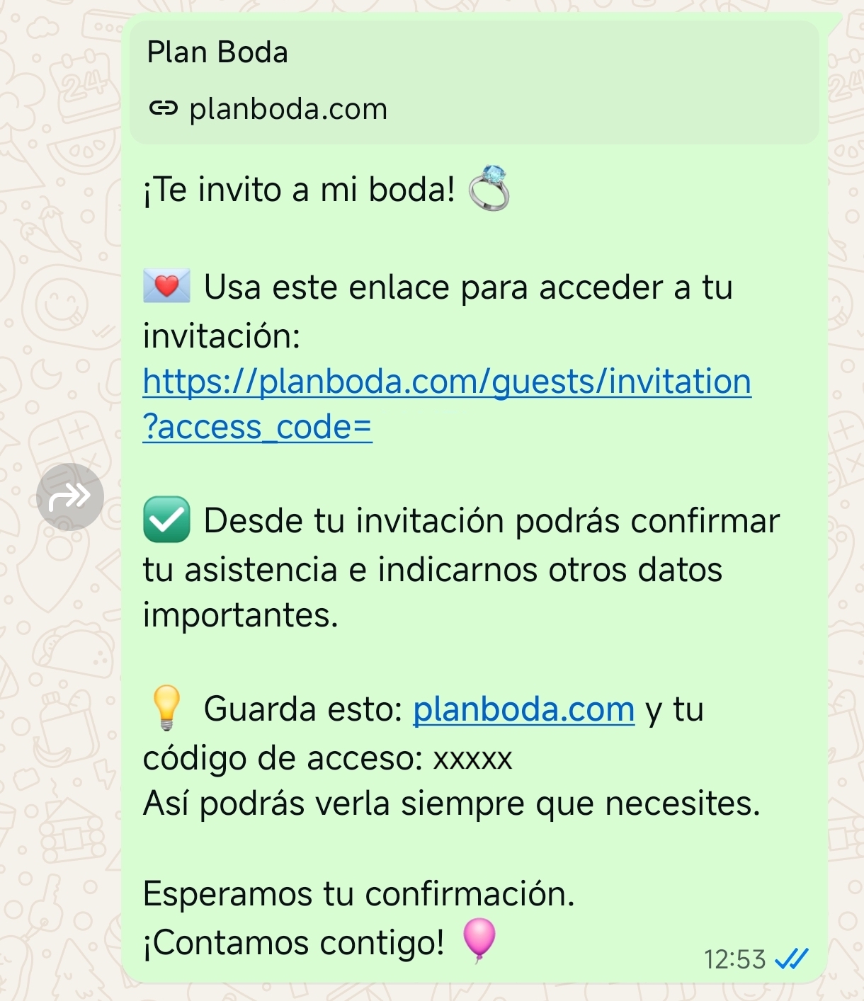 Invitación boda whatsapp en móvil