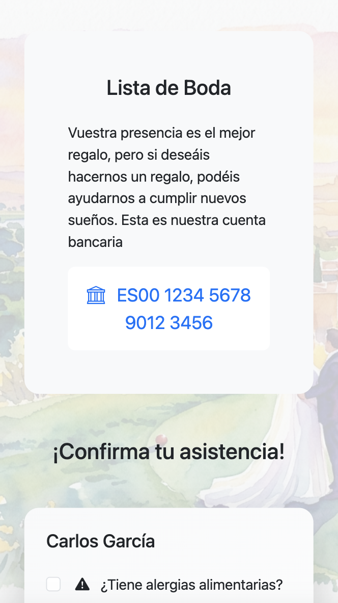 Detalles de la invitación y lista de boda